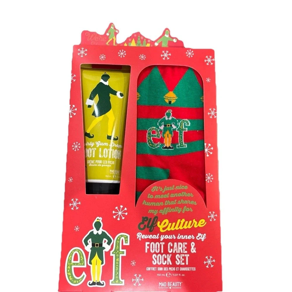 Mad Beauty Elf Foot Care & Sock Set Women's S-M Or Men's S; Swirly Gum Drop Loti
